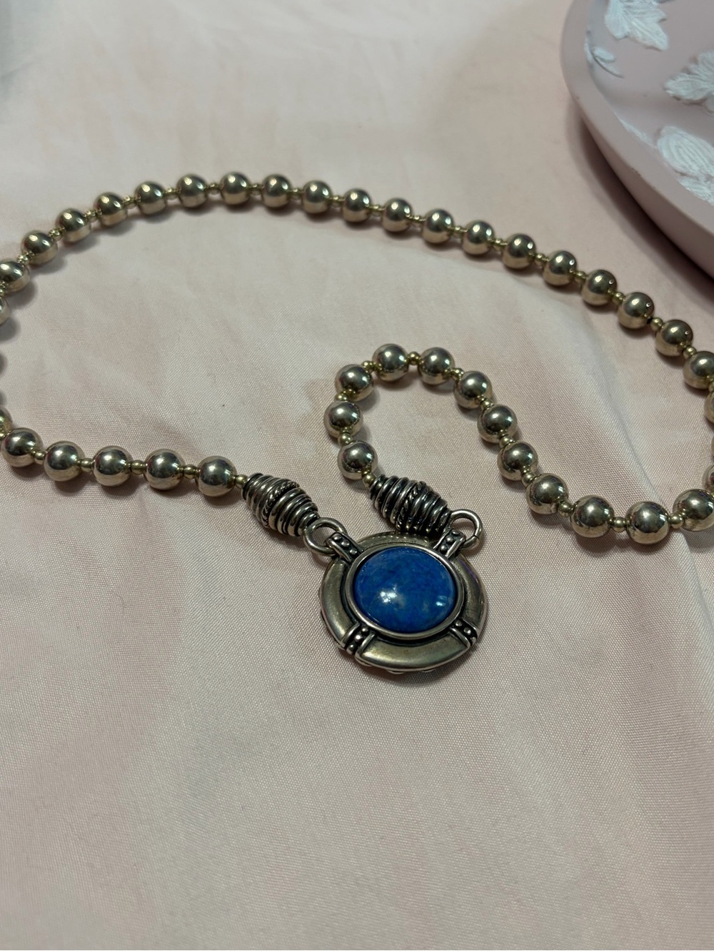 Carolyn Pollack Sterling Silver Bead Necklace w/ Removable Two Sided Pendant.
